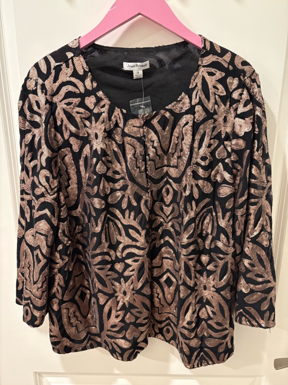 Womens Plus Size 1X Joan Rivers Gold Black Sequin Cardigan Jacket Holiday NWOT